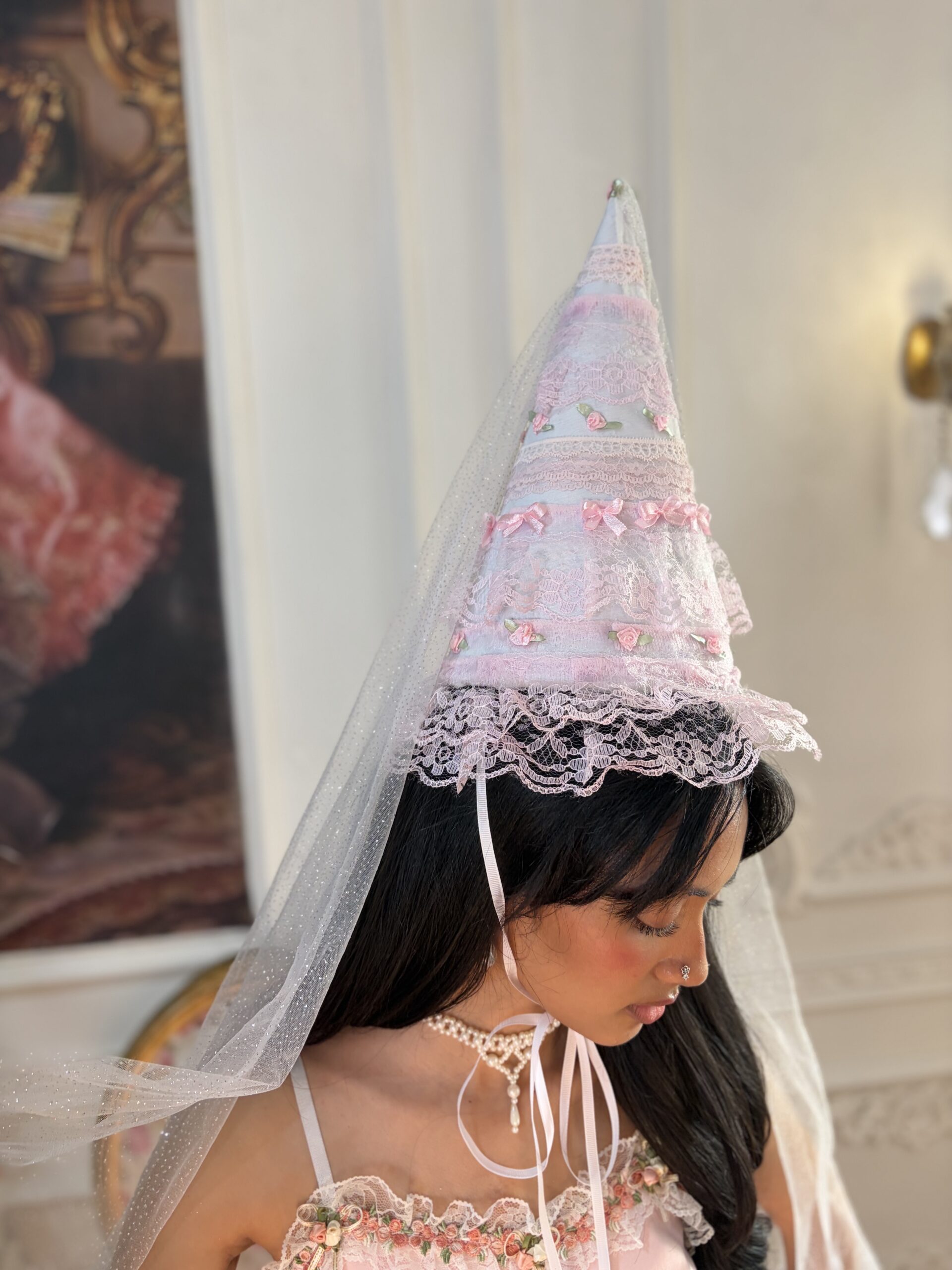 Princess Hennin (White Base-Pink Lace)