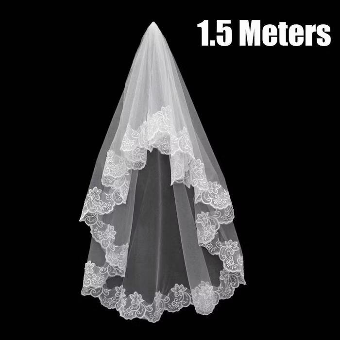 Oval White Lace Trim Veil
